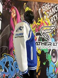 Veste de baseball en chenille brodée sur mesure de haute qualité ODM OEM, corps en laine, manches en cuir PU, pour hommes. - Product Image 5