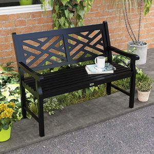 Panca da Giardino Tranquility 43.25'' in Legno Nero per Uso Esterno su Patio - Product Image 2