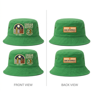 Chapeau Bob Homme en Sergé de Coton Premium 260 GSM Vert avec Broderie Personnalisée et Logo Tissé – Idéal Pêche et Streetwear - Product Image 1