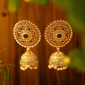 Ethnic Gold Plated Drop Jhumki Earrings with Kemp and Pearls for Party - Product Image 3