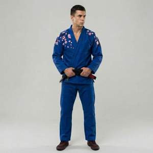 Kimono de Judo Azul para Hombre con Bordado de Flor de Cerezo en la Espalda, Corte Regular, 100% Algodón, Uniforme de Artes Marciales Transpirable - Product Image 1