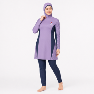 Traje de Baño Burkini Modesto de 3 Piezas para Mujer, de Alta Calidad, Personalizable, con Corte Alto en la Parte Delantera, Espalda Descubierta, Estampado, Transpirable y de Secado Rápido - Product Image 1