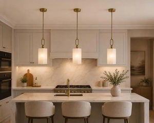 Pair Of Alabaster Hanging Light, Modern Brass Pendant, Natural Stone Ceiling Fixture, Mid Century Pendant Lamp, Luxury Home - Product Image 3