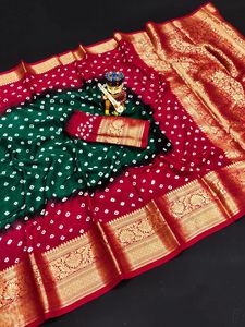 Sari en soie Kanjivaram pur, tenue de mariée traditionnelle du sud de l'Inde, sari en soie tissé à la main avec bordure riche en Zari - Product Image 3