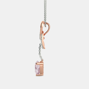 Collar con colgante de corazón de oro rosa con piedra de morganita y detalles de diamantes para mujer, joyería romántica para boda, cadena de serpiente - Product Image 4