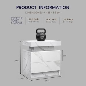 Modern White Stone <b>LED</b> Nightstand with 2 Drawers <b>Bedside</b> <b>Table</b> Cabinet Lights for Bedroom - Product Image 4