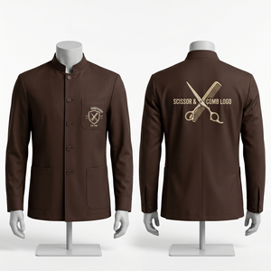 Chaqueta de Barbero para Hombre, 220 GSM, Sarga de Polialgodón, Color Caqui Beige, Panel Trasero Ventilado, Uniforme con Logotipo Bordado Personalizado - Product Image 3