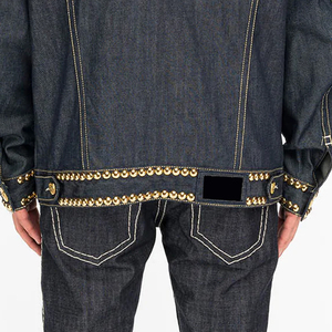 Factory Supply Wholesale Men's Custom Denim <b>Rhinestone</b> <b>Jacket</b> Winter Work Sportswear Casual 100% Cotton Breathable Front - Product Image 5