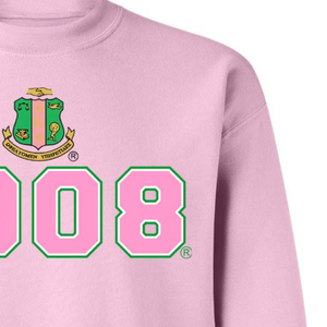 Sudadera AKA 1908 Crest Crew, Sudadera de Forro Polar Premium, Ropa de la Hermandad Griega, Bordado Personalizado, Cuello Redondo, Rosa Claro y Verde - Product Image 3