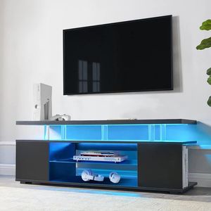 Mobile TV Grande da 70 Pollici con LED, Centro Intrattenimento Gaming, Consolle Portaoggetti Multimediale, Tavolo Laterale per Soggiorno, Nero - Product Image 3