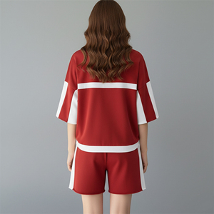Ensemble 2 pièces surdimensionné pour femme en 100 % coton, t-shirt et short, brodé, couleur unie, haute qualité, tenue d'été, écologique, vente chaude - Product Image 4