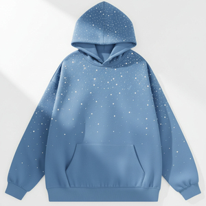 Vente en gros Sweat à capuche streetwear entièrement zippé en coton bouclette délavé à l'acide, thermique, effet soleil éclairé, avec strass personnalisés pour hommes - Product Image 1