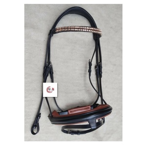 Brida de caballo de cuero Premium de alta calidad Acolchado suave Banda de cejas de cristal ostentoso Logotipo personalizado Caballo de costura de lujo ecuestre - Product Image 4