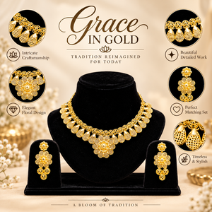 Premium Copper Brass <b>Necklace</b> <b>Set</b> with <b>Earrings</b> | 24K Gold Polish Floral Filigree Traditional Indian Wedding <b>and</b> <b>Bridal</b> Jewelry - Product Image 5