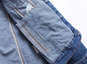 Veste en jean pour homme Oemr, style streetwear, grande taille, en cuir respirant et imperméable, avec col en denim tissé au crochet, effet délavé - Product Image 4