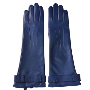 Opera Length Blue Leather <b>Gloves</b> Plain Style Unlined Winter Business Use - Product Image 1