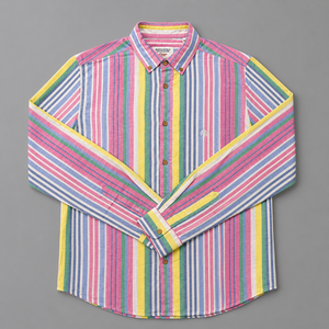 เสื้อเชิ้ตผู้ชายแขนยาวลายทางติดกระดุมลำลองผ้าฝ้ายคุณภาพดีราคาส่ง |   สินค้าพรีเมียมล็อตใหญ่ |   ผู้ผลิตเสื้อผ้า OEM - Product Image 1