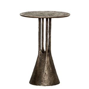 Table d'appoint ronde moderne en métal avec base conique texturée et plateau en métal gravé, table de cocktail - Product Image 1