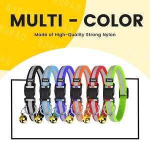 BURAQ Durable Reflective Cat <b>Collar</b> with Rivet Decoration Safety Breakaway Buckle Adjustable Soft Nylon for Medium Cats - Product Image 5