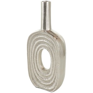 Jarrón de Metal Hecho a Mano Contemporáneo con Recorte Ovalado y Diseño Espiral Texturizado, Acabado Plateado, Centro de Mesa Decorativo - Product Image 6