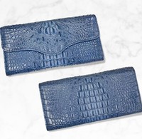 Portefeuille-pochette en cuir d'alligator véritable Luxali pour femme, fermeture à bouton imperméable, taille 10x20cm, utilisation quotidienne et de soirée