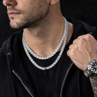 Collier Chaîne Tennis Géométrique Luxe Iced Out en Argent Sterling 925 avec Moissanite, Bijoux Hip Hop pour Hommes et Femmes, Moissanite de Laboratoire 5mm
