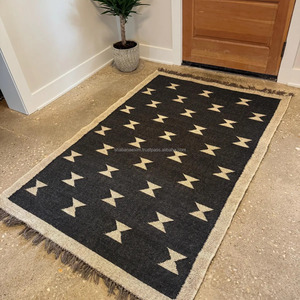 Alfombra rústica de mezcla de algodón de yute con diseño geométrico bohemio Kilim, venta al por mayor, decoración de sala de estar, corredor de yute - Product Image 4