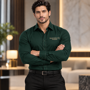 Khawaja Rafique Ullah Enterprises Men's <b>Blue</b> Embroidered <b>Dress</b> Shirt Full Sleeve Turn-down Collar Formal Cotton Anti-Wrin - Product Image 3