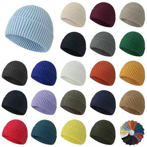 Casquette tricotée unisexe à revers brodée avec logo personnalisé, haute élasticité, confortable, épaisse, chaude, couleur unie, 100% acrylique - Product Image 1