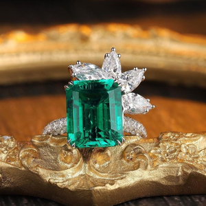 Elegant <b>Green</b> Emerald Cut Double Claw Prong Set Diamond <b>Ring</b> Sterling Silver Bridal Party Wear Jewelry for Women - Product Image 3