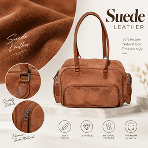 Brown Suede Casual Soft Stylish Vintage Fashion Trend Single <b>Strap</b> <b>Shoulder</b> Bag Zipper Tote Multi Pocket Carryall Daily Commute - Product Image 6