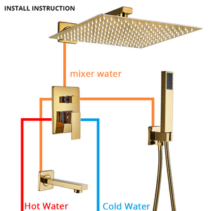 Set Doccia a Incasso in Ottone Spazzolato Oro Lusso, <span class=keywords><strong>Miscelatore</strong></span> Doccia a 2/3 Vie Caldo/Freddo con Effetto Pioggia per Hotel, Ingrosso e OEM - Product Image 3