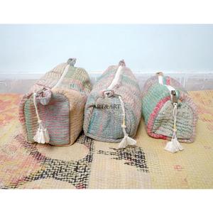 Wholesale Cotton kantha Tassel Zipper <b>Pouch</b> 3-Piece Vintage Large Eco-Friendly Portable Women's Cosmetic Organizer Bag Set - Product Image 2