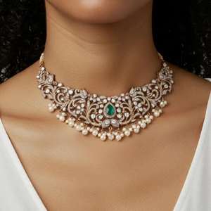 Nouvelle Collection : Parure Fantaisie Gajaah en Argent Sterling 925 – Collier Ras-du-Cou et Boucles d'Oreilles en Argent Pur, Bijoux de Mariage et de Cérémonie pour Femme - Product Image 1