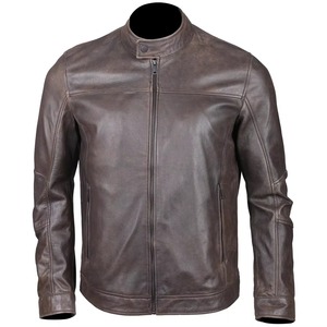 High Quality Men's <b>Genuine</b> <b>Leather</b> <b>Jacket</b> with Stand Collar Front Logo Durable Waterproof & Breathable for Timeless Winter Look - Product Image 3