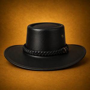 Chapeau western en cuir noir fait main de qualité supérieure, sur mesure, chapeau de cowboy en cuir véritable - Product Image 4