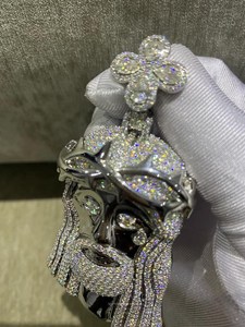 Colgante de Plata 925 con Moissanita Redonda, Diseño de Cabeza de Cristo, Corona de Espinas, Cruz, Estilo Iced Out, Amuleto Religioso - Product Image 6