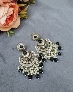 Designer Pear Cut Gem Stone Chandbali With Pearl Drop <b>Dangle</b> <b>Earrings</b> For Womens Traditional Festive and Party Wear Manufacturer - Product Image 5