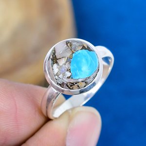Natural Pink <b>Opal</b> Turquoise Round Shape Gemstone Handmade <b>Ring</b> 925 Sterling <b>Silver</b> Finish - Product Image 1