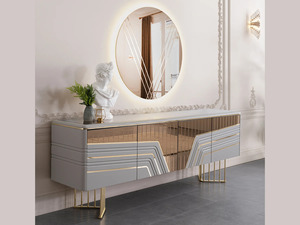 Ensemble de salle à manger moderne de luxe en teck massif, table rectangulaire dorée avec 6 chaises, mobilier contemporain pour villa, maison, cuisine - Product Image 6