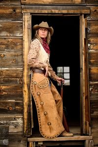 Suede Leather English Chaps <b>Fringe</b> Buckle Button Closure Skinny Fit High for Competition Western Cowboy Riding Leg Protection - Product Image 3