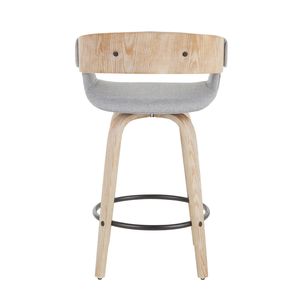 Ensemble de 2 tabourets de comptoir Elisa Farmhouse en bois blanc délavé et tissu gris, élégants tabourets de bar - Product Image 5