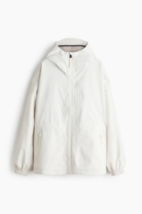Blouson à capuche blanc avec fermeture éclair, coupe-vent en polyester tissé, idéal pour l'automne - Product Image 2