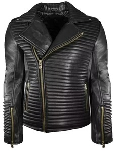 Men's Black Slim Fit Biker Leather <b>Jacket</b> Classic Motorcycle <b>Racer</b> <b>Jacket</b> - Product Image 1