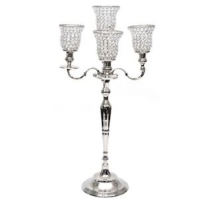 Candélabre de luxe à 5 bras en cristal pour centre de table de mariage, grand chandelier en métal argenté, vente en gros, directement de l'usine - Product Image 4