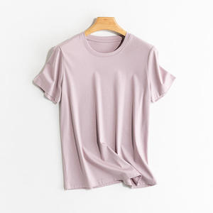 Camiseta de algodón de alta calidad para mujer, cuello redondo, manga corta, color sólido, corte regular, informal, transpirable, tejida, para primavera/verano - Product Image 5