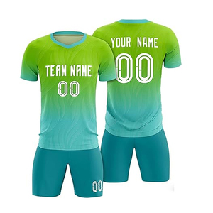 Men's Gradient Green Blue American Football Jersey Kit Short Sleeve V-Neck Sublimated Print Moisture Wicking Breathable Athletic - Product Image 4