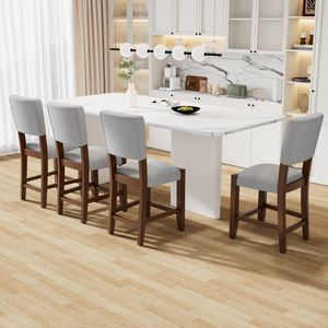 Set di 4 Sgabelli da Bar Moderni Stile Mid-Century, Altezza 40.4'', Rivestiti in Lino con Gambe in Legno Massello - Product Image 3