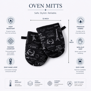 Vintage Paris Print Mini Oven Mitts 12x16 cm | Heat Resistant Cotton Kitchen Gloves <b>Pot</b> <b>Holders</b> for Baking Cooking Microwave Use - Product Image 5