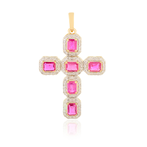 18K <b>Solid</b> Yellow <b>Gold</b> Ruby Cross <b>Pendant</b> - Product Image 2